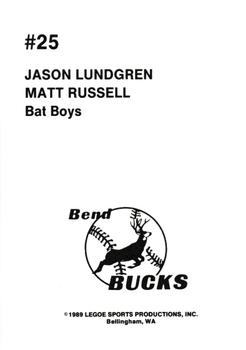 1989 Legoe Bend Bucks #25 Jason Lundgren / Matt Russell Back
