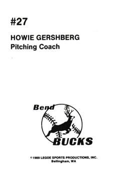 1989 Legoe Bend Bucks #27 Howie Gershberg Back