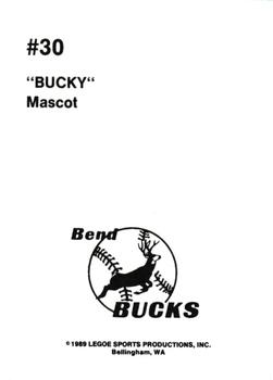 1989 Legoe Bend Bucks #30 Bucky Mascot Back