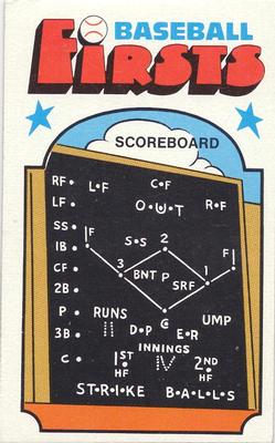1976 Fleer Official Major League Patches - Baseball Firsts #19 Scoreboard Front