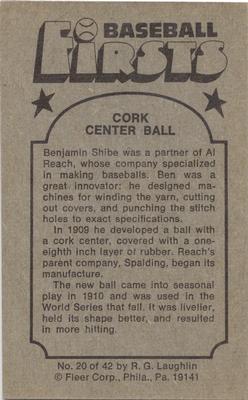 1976 Fleer Official Major League Patches - Baseball Firsts #20 Cork Center Ball Back