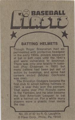 1976 Fleer Official Major League Patches - Baseball Firsts #23 Batting Helmet Back