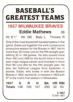 1987 TCMA 1957 Milwaukee Braves #2 Eddie Mathews Back