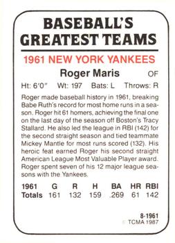 1987 TCMA 1961 New York Yankees #8 Roger Maris Back
