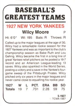 1987 TCMA 1927 New York Yankees #5 Wilcy Moore Back