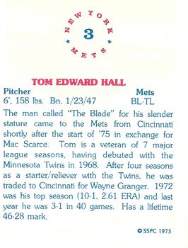 1975 SSPC New York Mets #3 Tom Hall Back