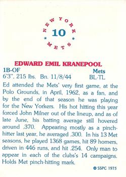 1975 SSPC New York Mets #10 Ed Kranepool Back