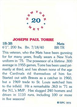 1975 SSPC New York Mets #20 Joe Torre Back