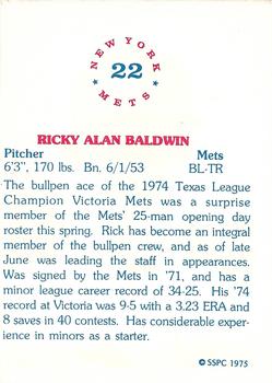 1975 SSPC New York Mets #22 Ricky Baldwin Back