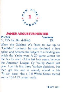 1975 SSPC New York Yankees #1 Jim Hunter Back