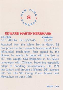 1975 SSPC New York Yankees #8 Ed Herrmann Back