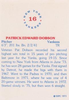 1975 SSPC New York Yankees #16 Pat Dobson Back