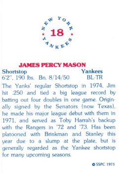 1975 SSPC New York Yankees #18 Jim Mason Back