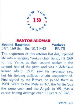 1975 SSPC New York Yankees #19 Sandy Alomar Back