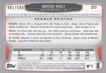 2013 Bowman - Blue #217 Brock Holt Back