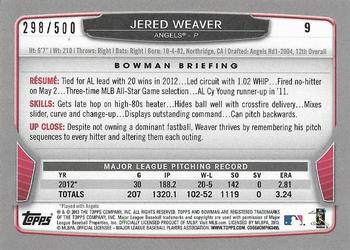 2013 Bowman - Blue #9 Jered Weaver Back