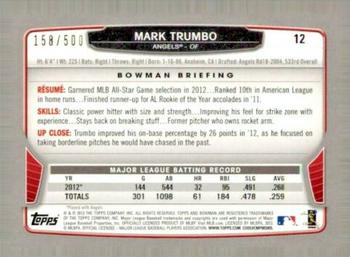 2013 Bowman - Blue #12 Mark Trumbo Back