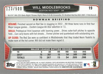 2013 Bowman - Blue #19 Will Middlebrooks Back