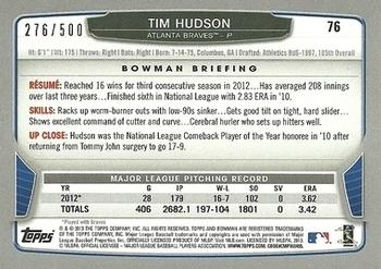 2013 Bowman - Blue #76 Tim Hudson Back
