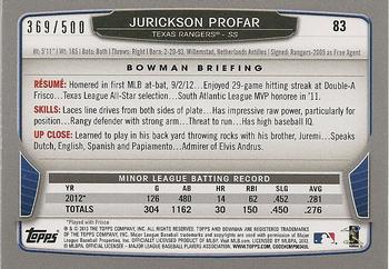 2013 Bowman - Blue #83 Jurickson Profar Back