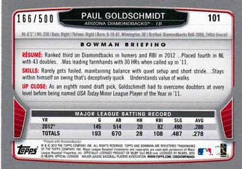 2013 Bowman - Blue #101 Paul Goldschmidt Back