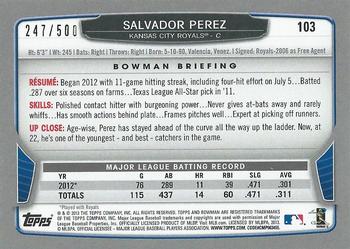 2013 Bowman - Blue #103 Salvador Perez Back
