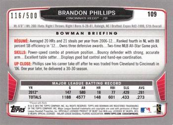 2013 Bowman - Blue #109 Brandon Phillips Back