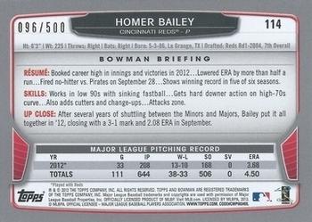 2013 Bowman - Blue #114 Homer Bailey Back