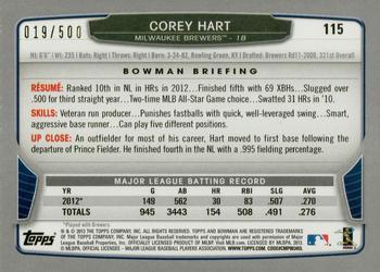 2013 Bowman - Blue #115 Corey Hart Back