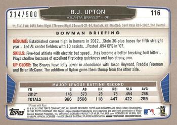 2013 Bowman - Blue #116 B.J. Upton Back