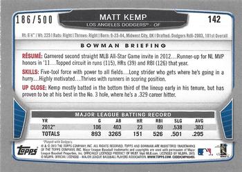 2013 Bowman - Blue #142 Matt Kemp Back