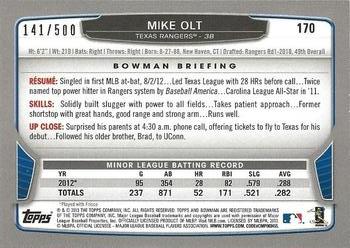 2013 Bowman - Blue #170 Mike Olt Back