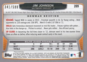 2013 Bowman - Blue #209 Jim Johnson Back