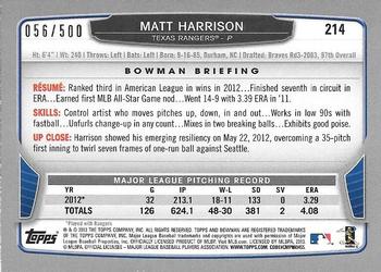 2013 Bowman - Blue #214 Matt Harrison Back
