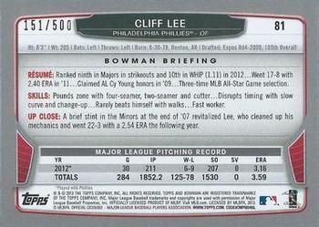 2013 Bowman - Blue #81 Cliff Lee Back