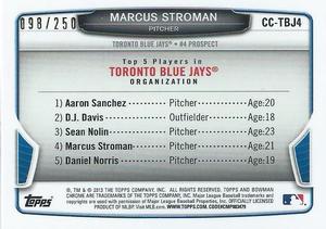 2013 Bowman - Chrome Cream of the Crop Mini Blue Refractors #CC-TBJ4 Marcus Stroman Back