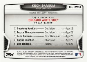 2013 Bowman - Chrome Cream of the Crop Mini Refractors #CC-CWS3 Keon Barnum Back