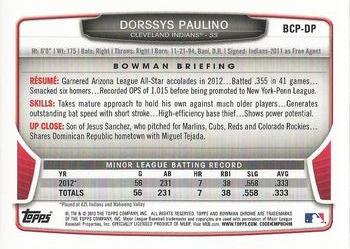 2013 Bowman - Chrome Prospect Autographs #BCP-DP Dorssys Paulino Back