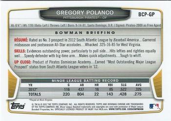 2013 Bowman - Chrome Prospect Autographs #BCP-GP Gregory Polanco Back
