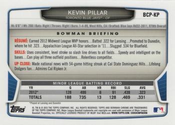2013 Bowman - Chrome Prospect Autographs #BCP-KP Kevin Pillar Back