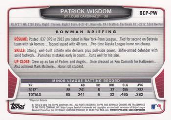 2013 Bowman - Chrome Prospect Autographs #BCP-PW Patrick Wisdom Back