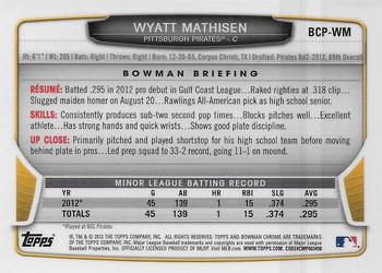 2013 Bowman - Chrome Prospect Autographs #BCP-WM Wyatt Mathisen Back