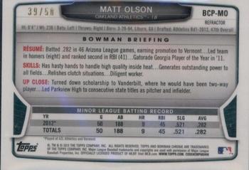 2013 Bowman - Chrome Prospect Autographs Gold Refractors #BCP-MO Matt Olson Back