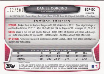 2013 Bowman - Chrome Prospect Autographs Refractors #BCP-DC Daniel Corcino Back