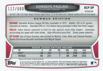 2013 Bowman - Chrome Prospect Autographs Refractors #BCP-DP Dorssys Paulino Back