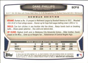 2013 Bowman - Chrome Prospects #BCP18 Dane Phillips Back