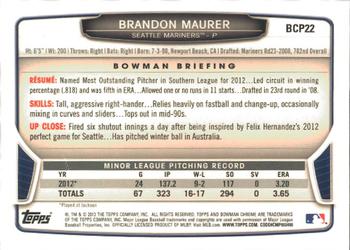 2013 Bowman - Chrome Prospects #BCP22 Brandon Maurer Back