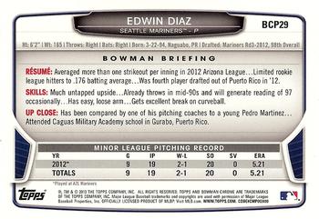 2013 Bowman - Chrome Prospects #BCP29 Edwin Diaz Back