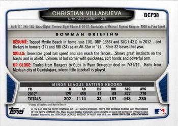 2013 Bowman - Chrome Prospects #BCP38 Christian Villanueva Back