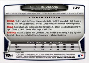 2013 Bowman - Chrome Prospects #BCP54 Chris McFarland Back